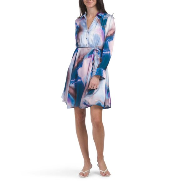 TAHARI ASL Indigo Multi Satin Mini Dress - Picture 1 of 2